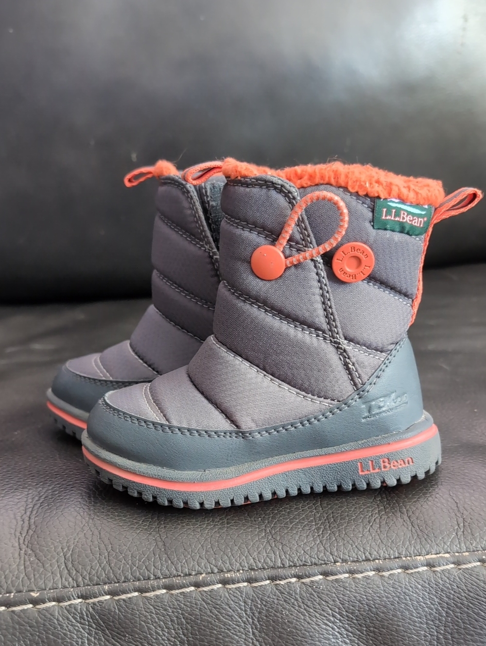 Kids Toddler Shoes L.L. Bean Kids Gray and Coral Puff Winter Boots